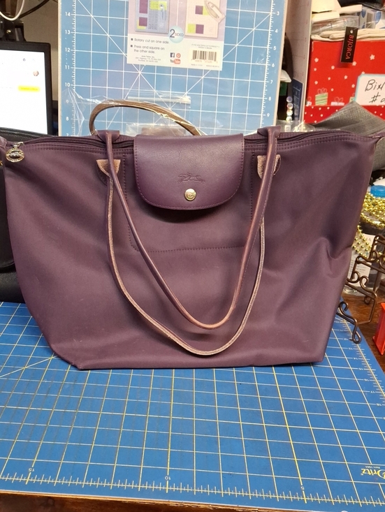 Longchamp Handbags - Longchamp Purple Nylon Tote with Leather Trim Preloved